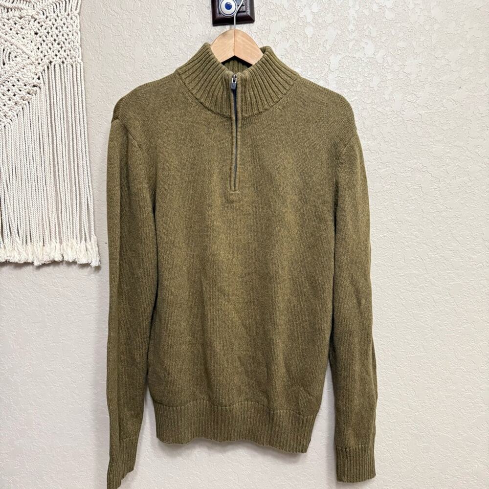 Eddie Bauer Sweater Mens Sz M 100% Cotton Green 1/4 Zip Pullover Outdoor